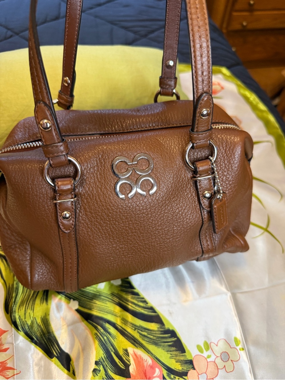 Coach Julia Mini 44074 Brown Pebbled Leather | Silver Logo | Magenta Lining